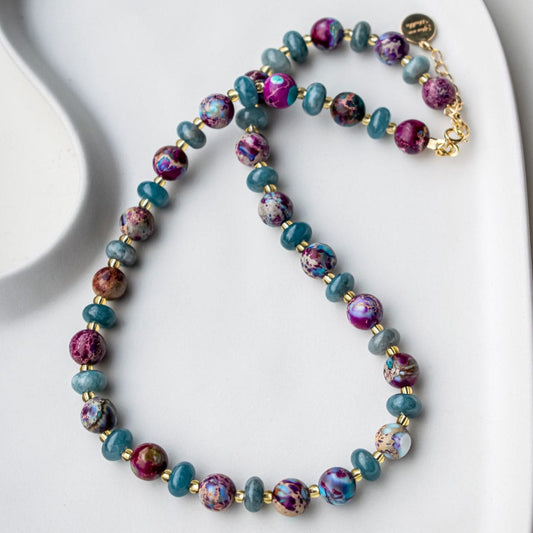 Aquamarine & Jasper Beaded Necklace | Made in Estonia 🇪🇪