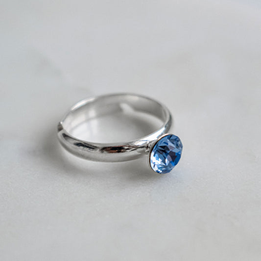 Adjustable Crystal Sterling Silver Ring