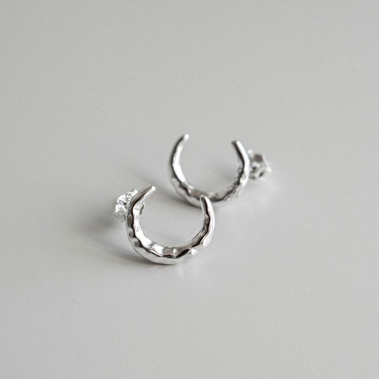 Textured Crescent Moon Stud Earrings