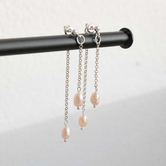 Sterling Silver Double Chain Pearl Earrings | Made in Estonia 🇪🇪