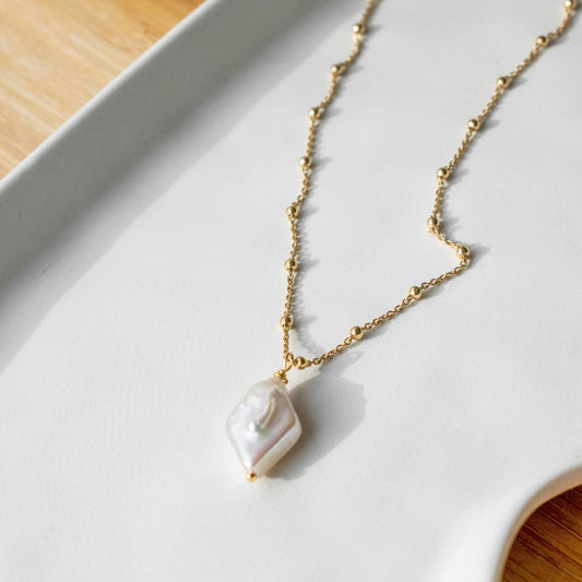 925 Sterling Silver Pearl Rhombus Necklace