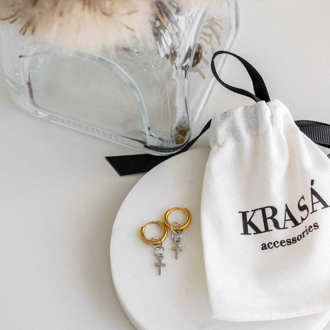 Bicolor Hoops with Detachable Cross Pendants