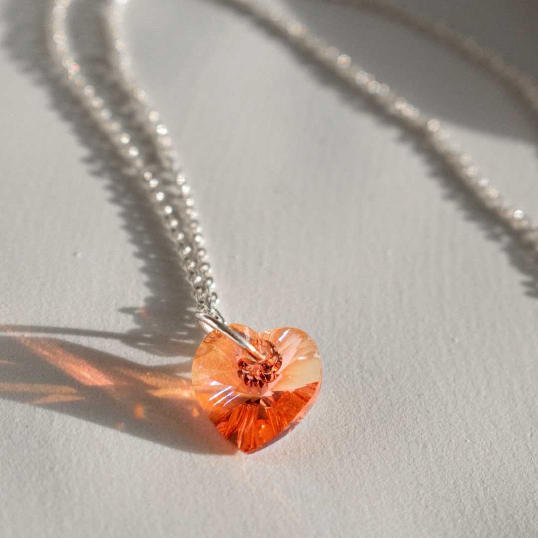 Sterling Silver Pink Crystal Heart
