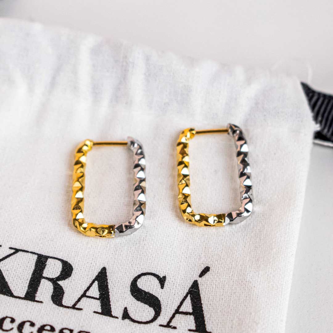 Bicolor Rectangular Hoop Earrings