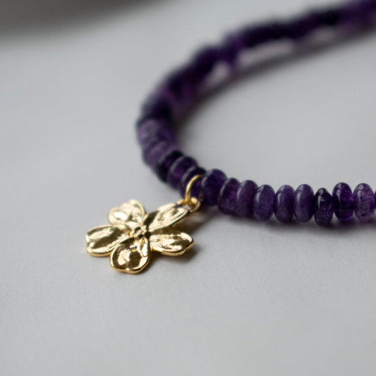 Purple Beaded Necklace with Flower | Made in Estonia 🇪🇪