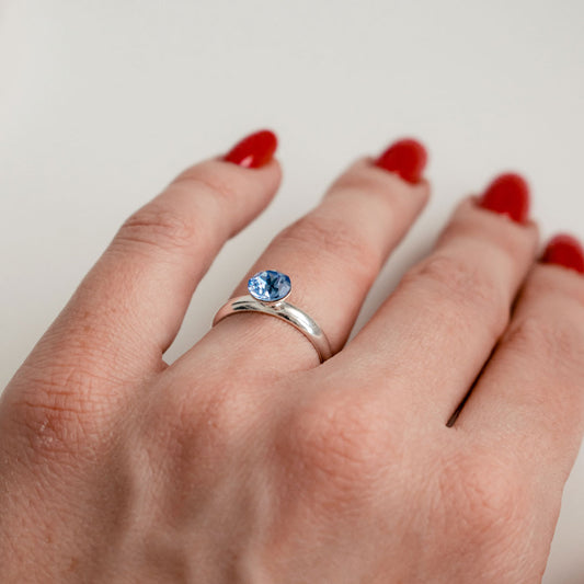 Adjustable Crystal Sterling Silver Ring