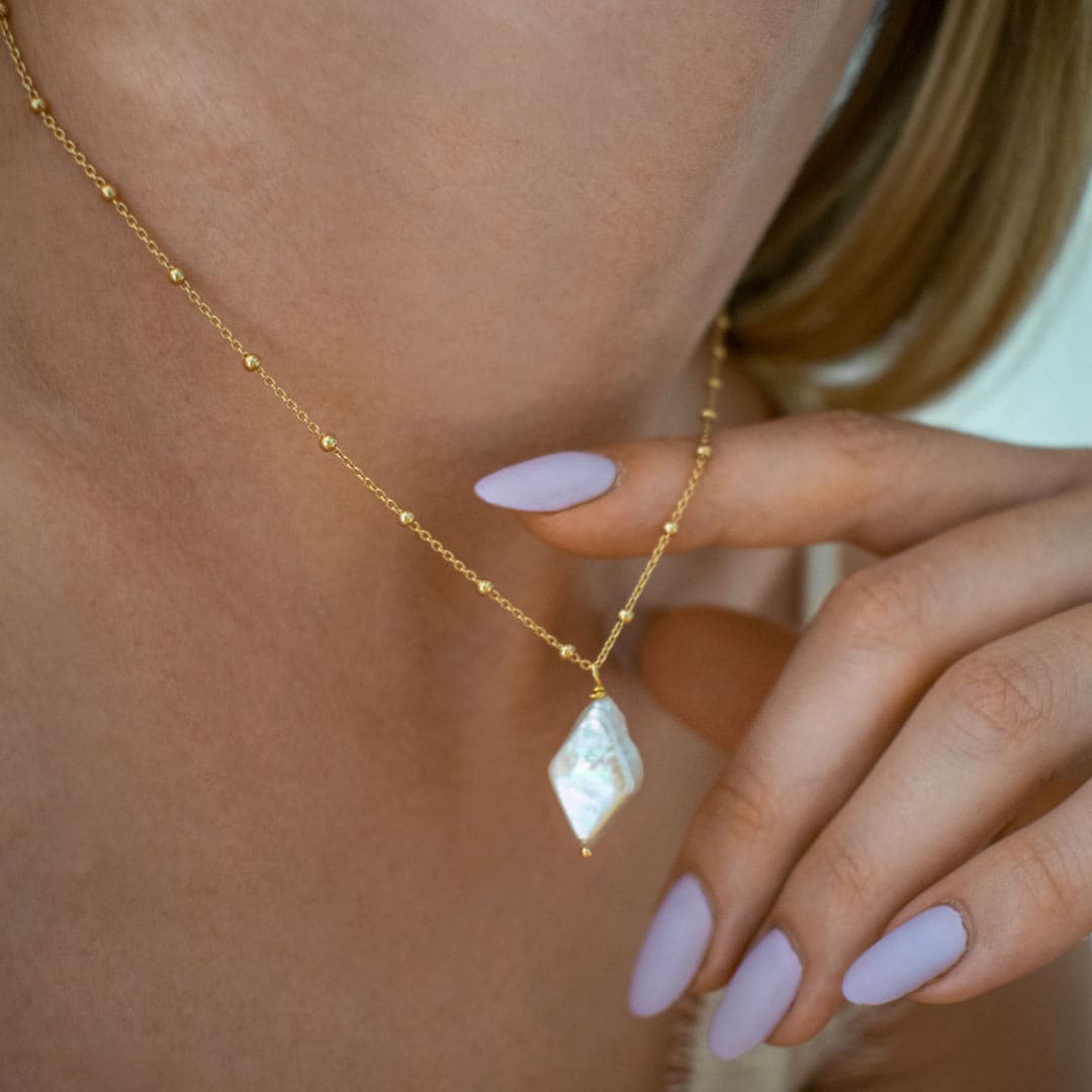 925 Sterling Silver Pearl Rhombus Necklace