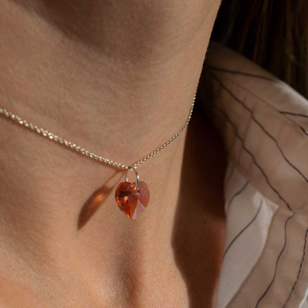 Sterling Silver Pink Crystal Heart