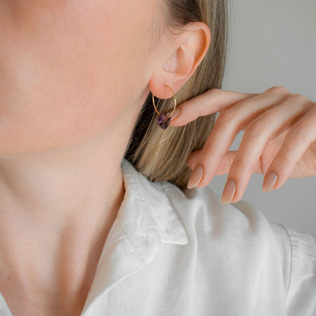 Серьги-кольца с кристаллами в форме сердца из серебра | Сделано в Эстонии 🇪🇪