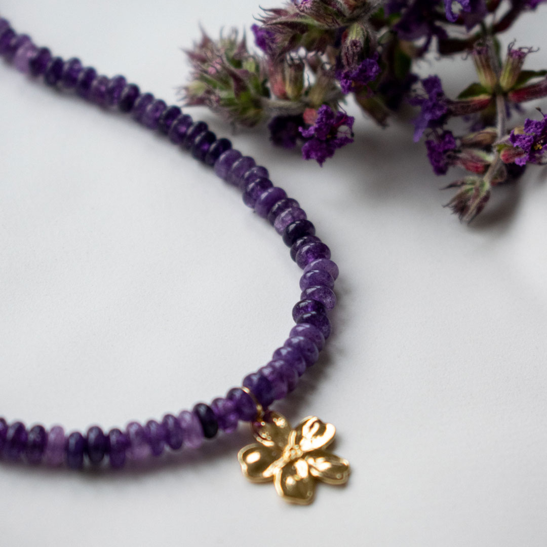 Purple Beaded Necklace with Flower | Made in Estonia 🇪🇪