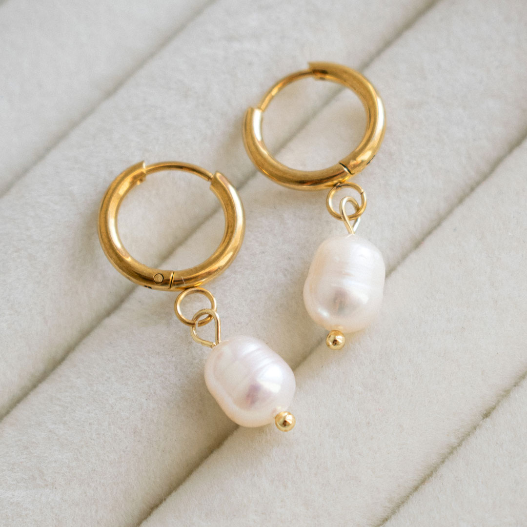 Pearl Dangle Hoops