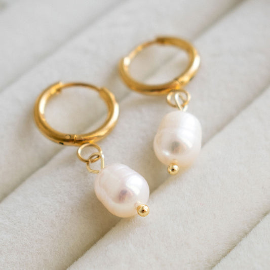 Pearl Dangle Hoops