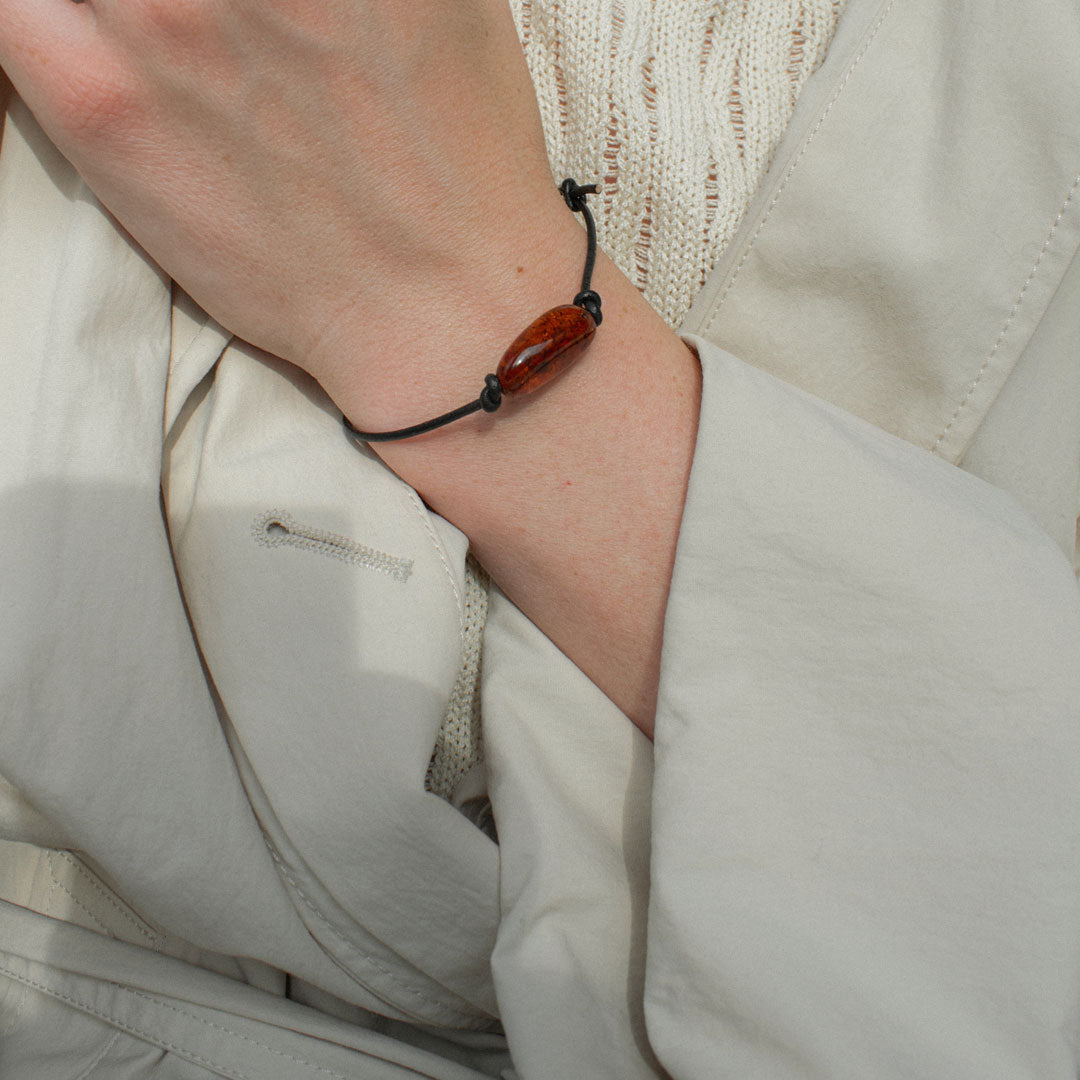 Leather Cognac Amber Bracelet