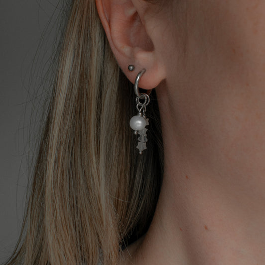 Salme - Pearl and Quartz Star Asymmetric Hoops