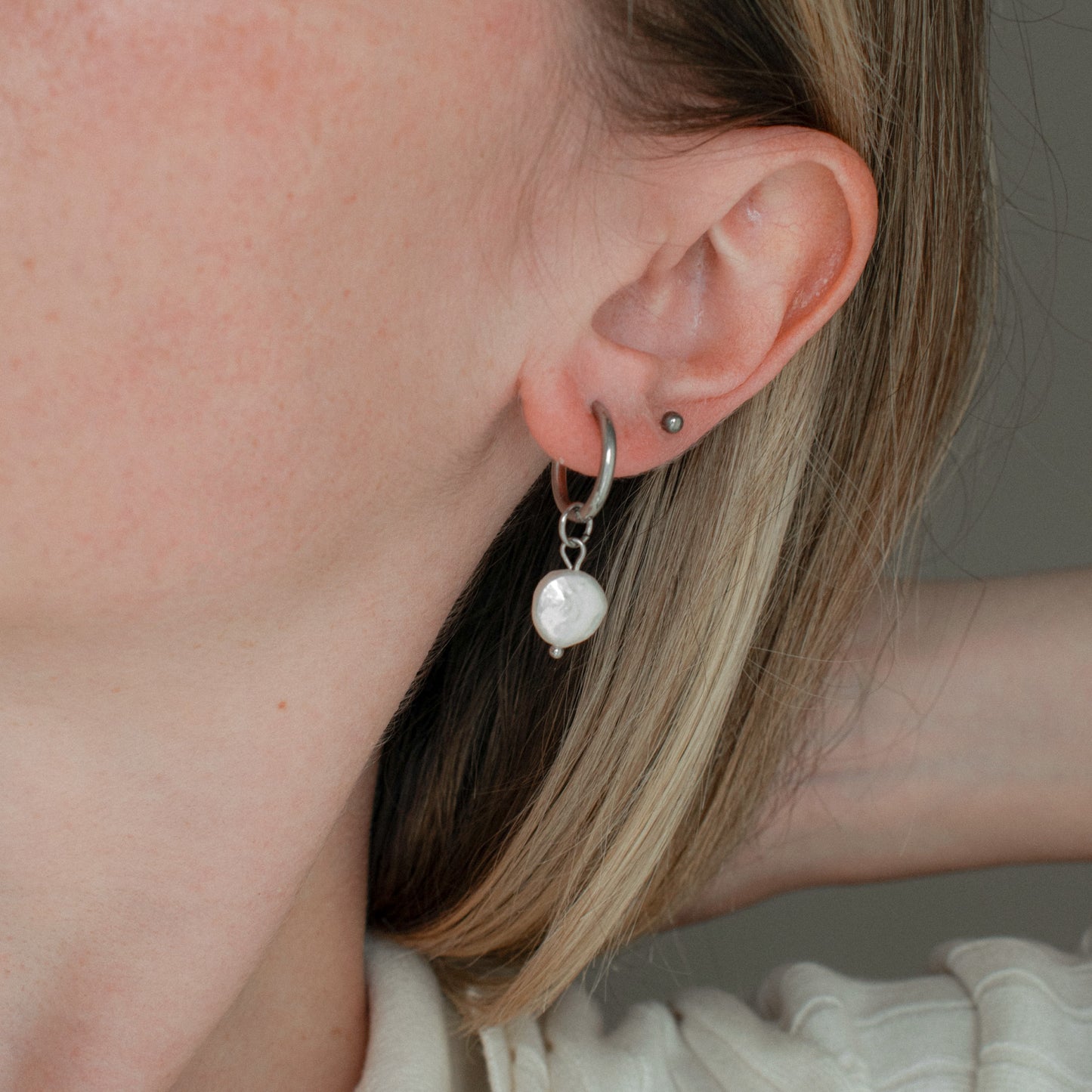 Detachable Pearl Hoop Earrings