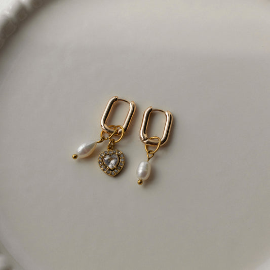 Asymmetric Heart Pearl Earrings