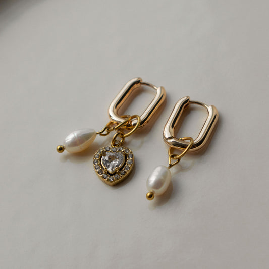 Linda - Asymmetric Heart Pearl Earrings