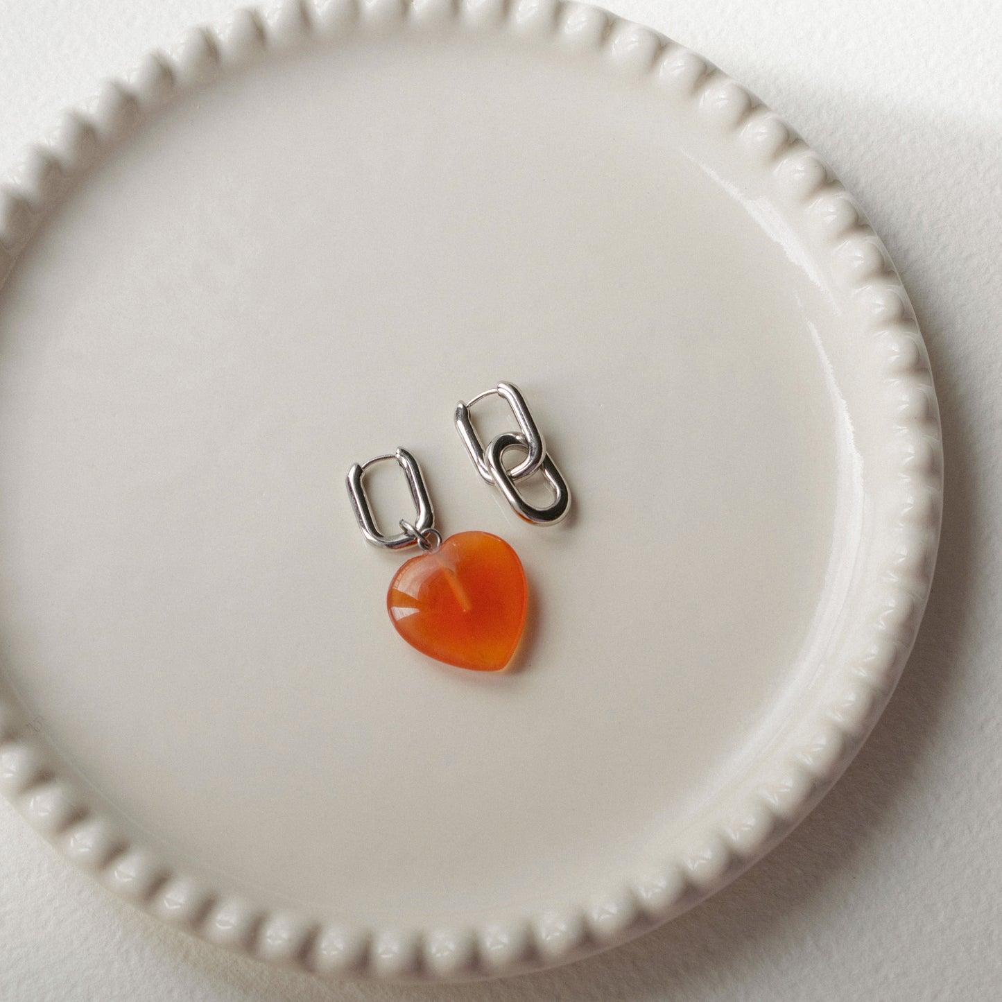 Asymmetric Orange Heart Earrings