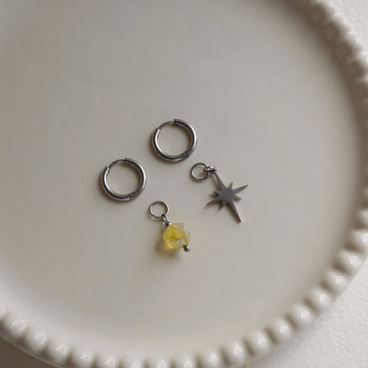 Tähti - Asymmetric North Star Earrings with Yellow Agate