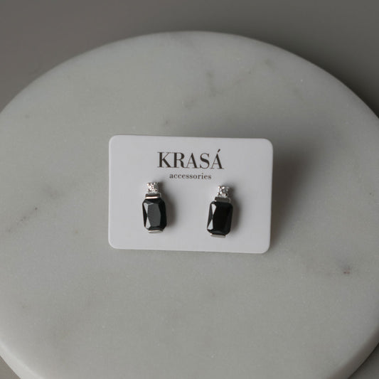Sterling Silver Black Stone Zircon Studs