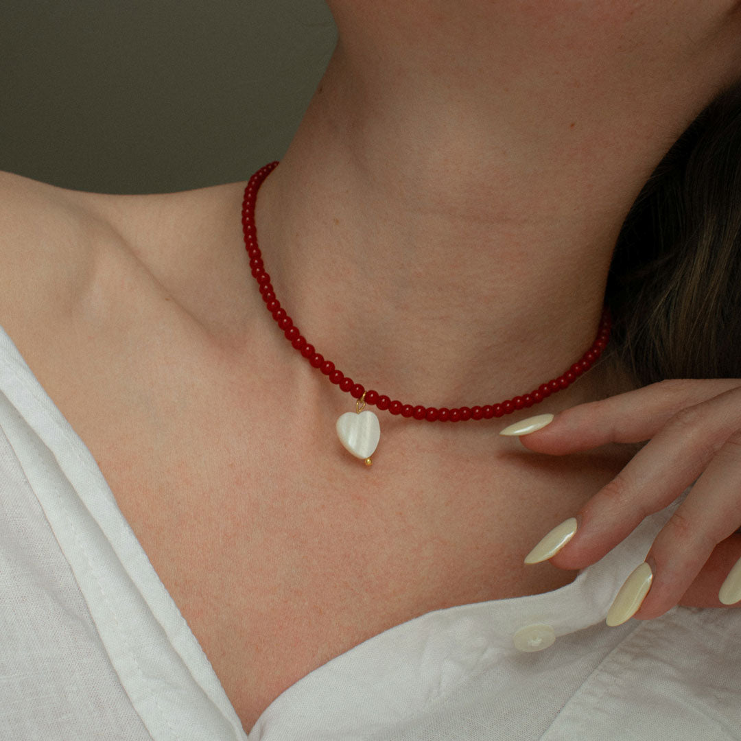 Red Beaded Heart Necklace