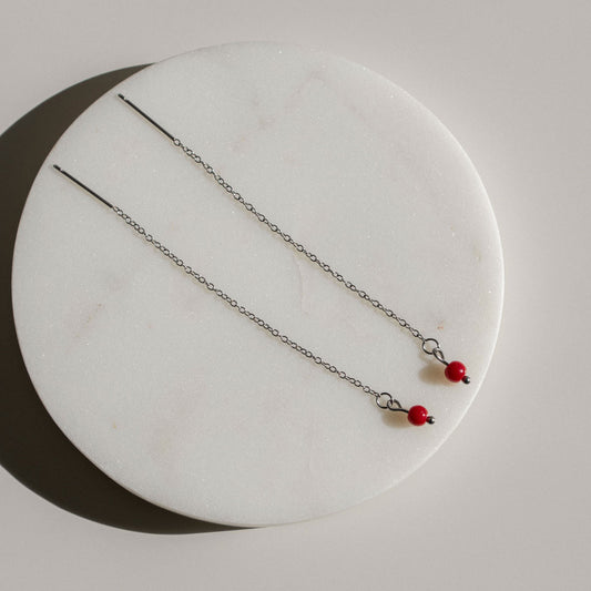 Red Bead Threader Earrings