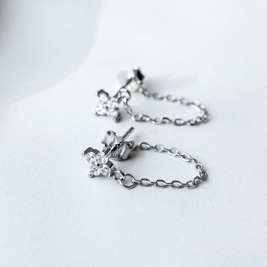 Серьги пусеты с цепью