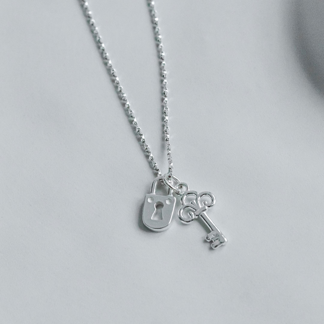 Silver Lock and Key Necklace