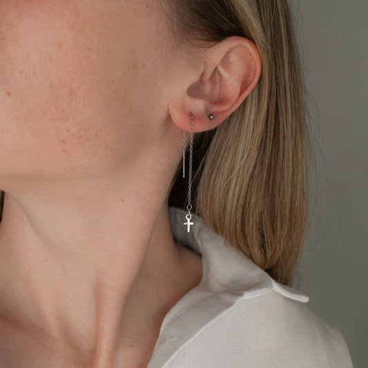 Tiny Cross Threader Earrings