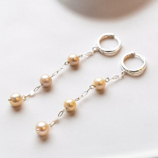 Sterling Silver Long Pearl Drop Earrings by Unikke Jewels | Made in Estonia 🇪🇪