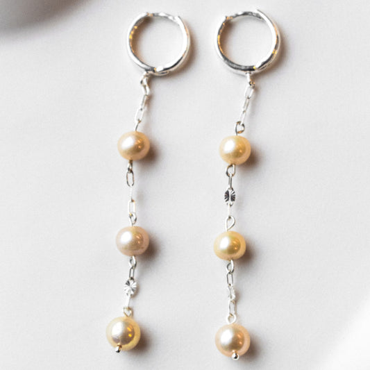 Sterling Silver Long Pearl Drop Earrings by Unikke Jewels | Made in Estonia 🇪🇪