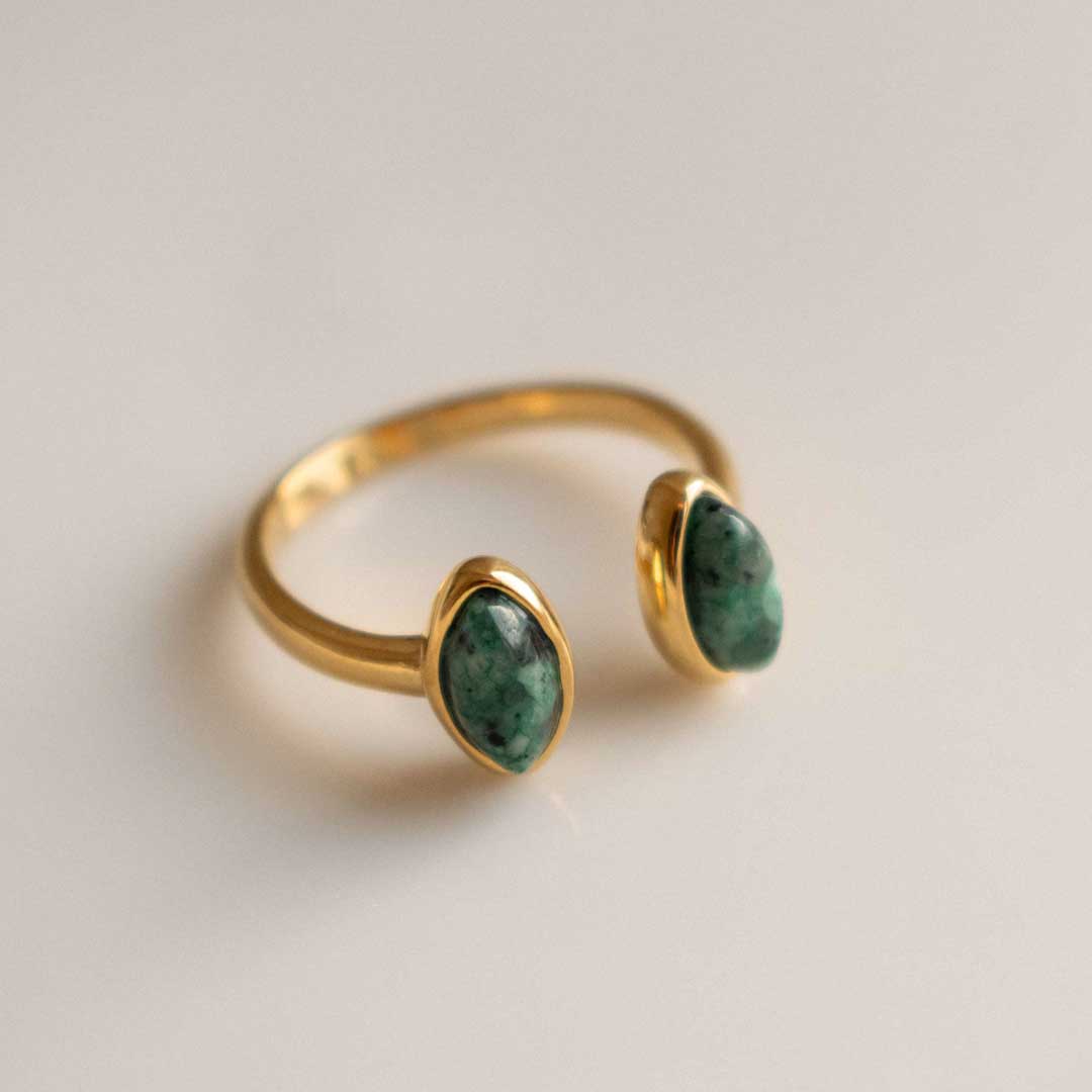 Регулируемое кольцо с позолотой и нефритом