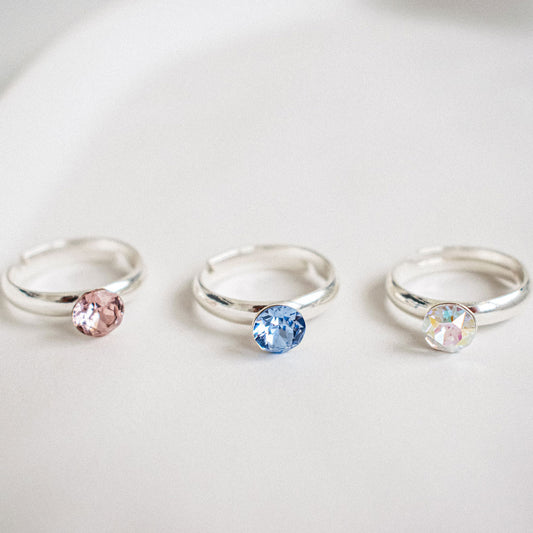 Adjustable Crystal Sterling Silver Ring
