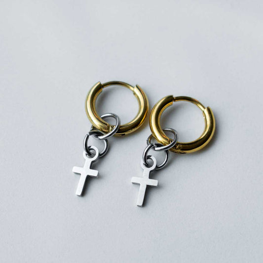 Bicolor Hoops with Detachable Cross Pendants