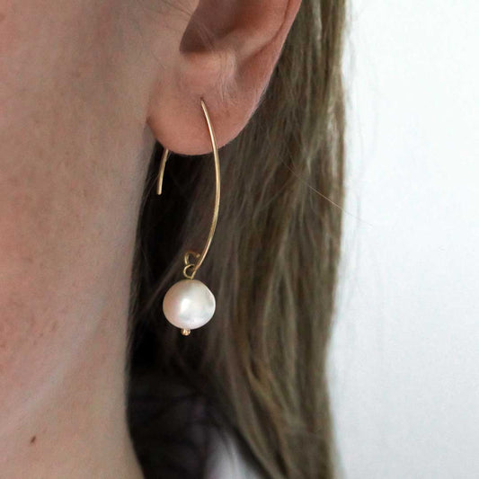 Sterling Silver Pearl Drop Earrings with Curved Ear Wire | Made in Estonia 🇪🇪