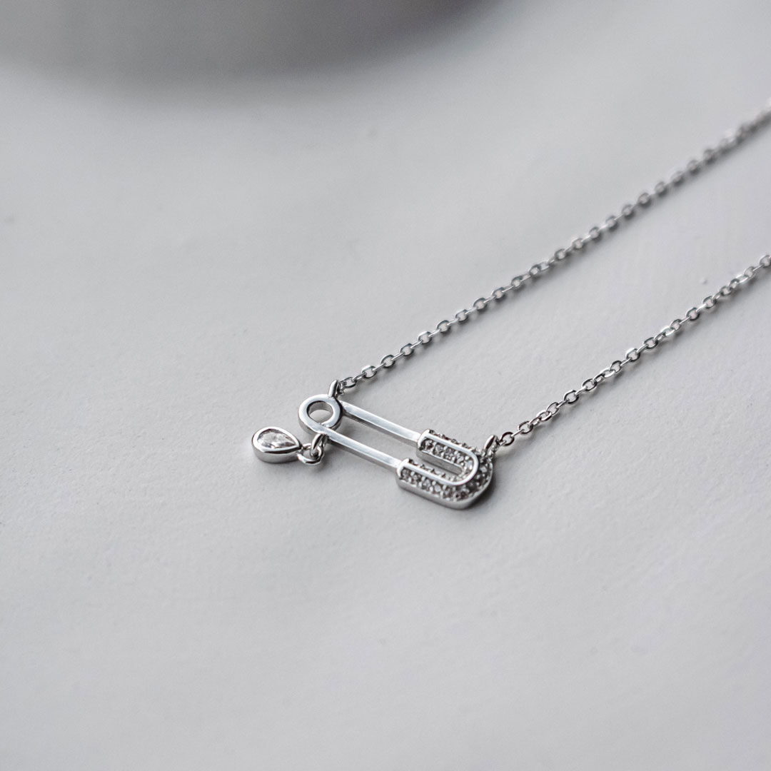 Silver Safety Pin Necklace