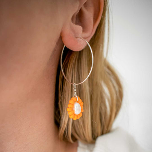 Sterling Silver Flower Pearl Hoops | Made in Estonia 🇪🇪