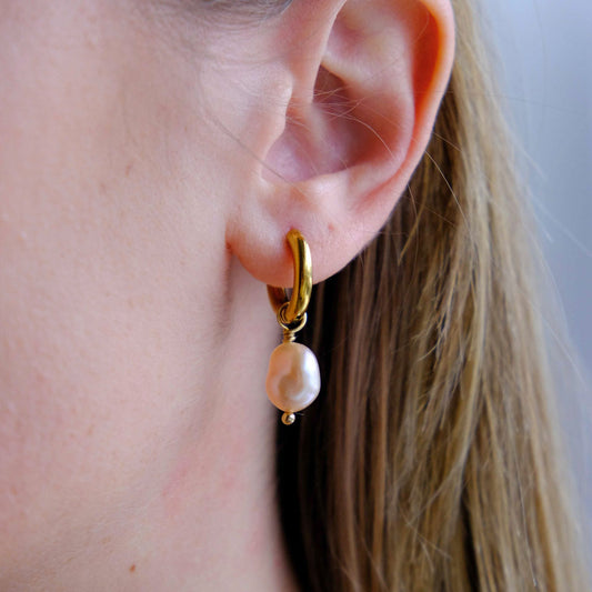 Stainless Steel Pearl Hoops