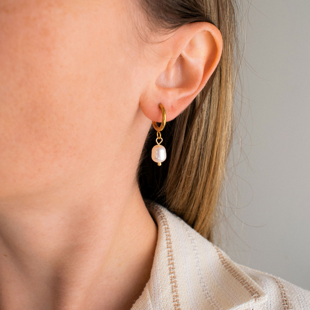 Pearl Dangle Hoops
