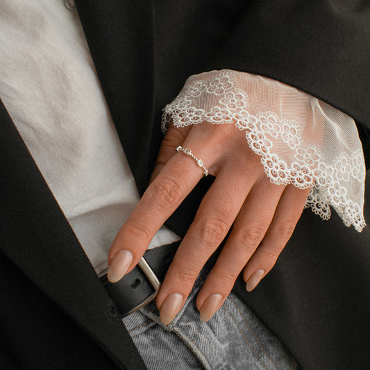 Adjustable Baguette Silver Ring