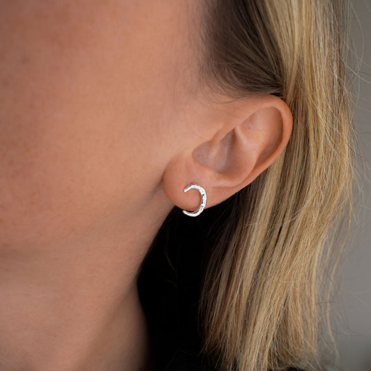Textured Crescent Moon Stud Earrings