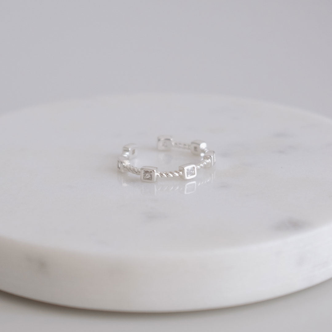 Adjustable Baguette Silver Ring