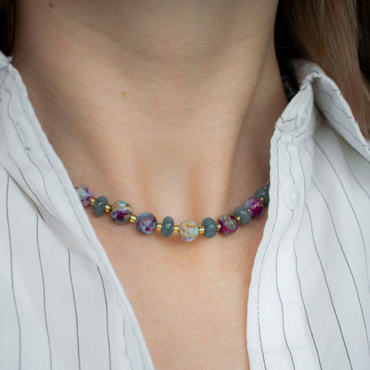 Aquamarine & Jasper Beaded Necklace | Made in Estonia 🇪🇪