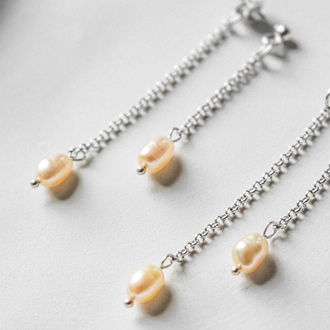 Sterling Silver Double Chain Pearl Earrings | Made in Estonia 🇪🇪