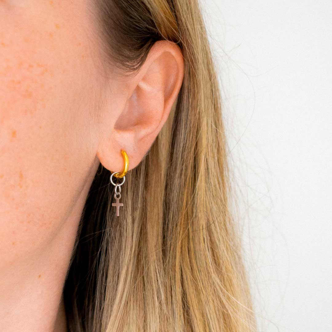 Bicolor Hoops with Detachable Cross Pendants