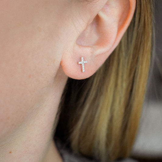 Sterling Silver Mini Cross Studs