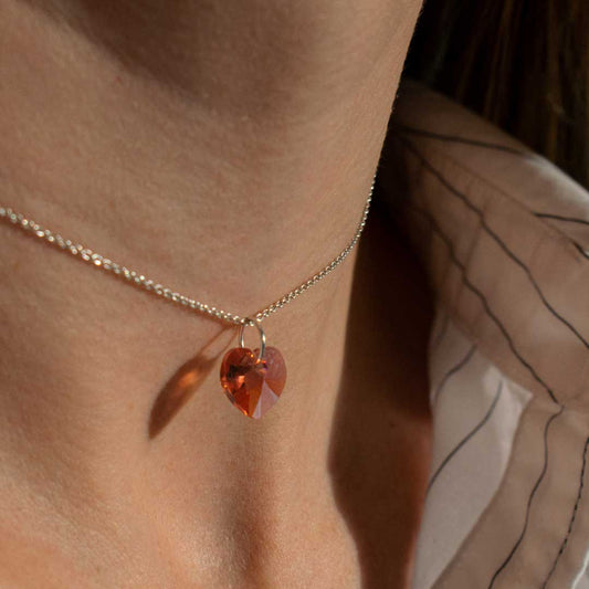 Sterling Silver Pink Crystal Heart