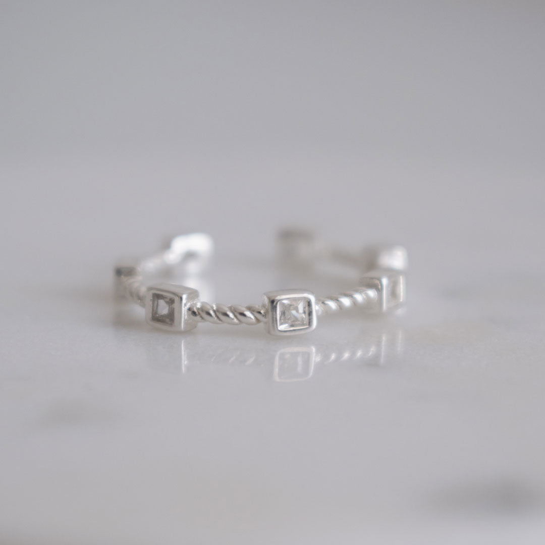 Adjustable Baguette Silver Ring