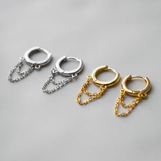 Chained Huggie Hoops