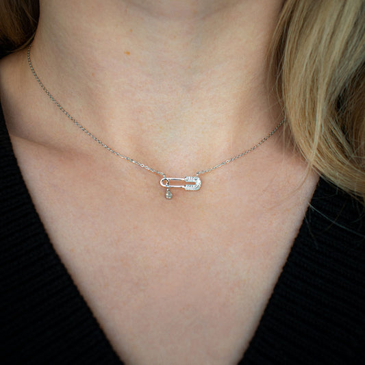 Silver Safety Pin Necklace